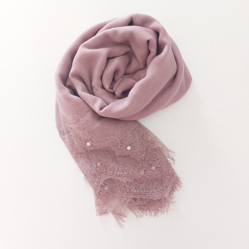 hijab coton dentelle rose lavande
