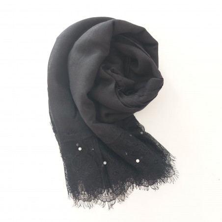 hijab coton dentelle noir